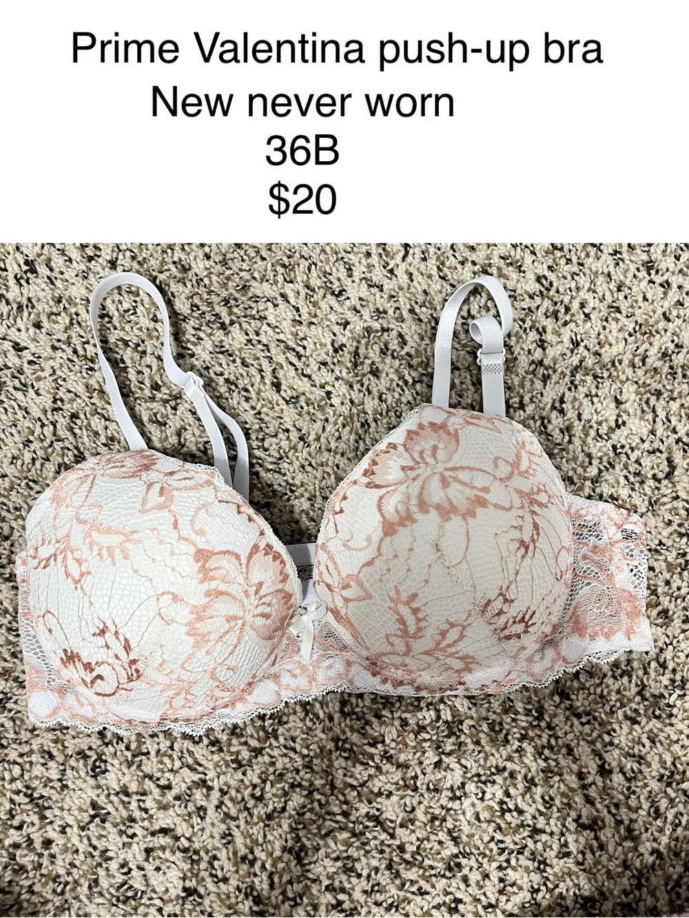 Valentina White Bra with Blush Lace Overlay